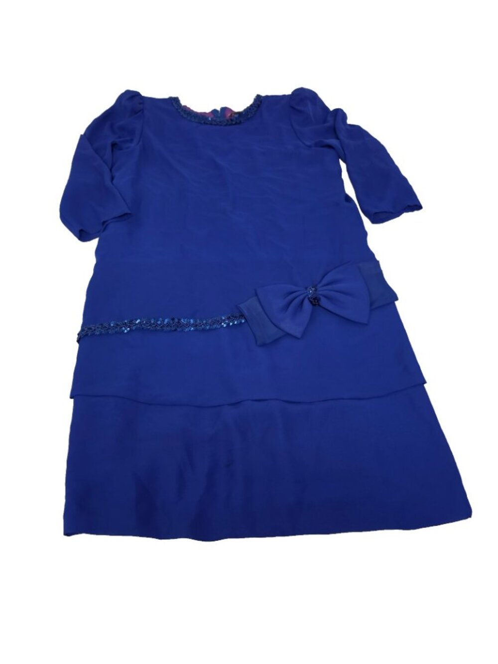 Vintage After Dark Blue Sequin Bow Peplum Dress Womens 11/12 80s 90s Cocktail - Picture 3 of 16